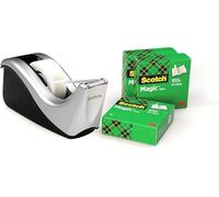 Scotch Magic Tape Dévidoir et 4 Rouleaux de Ruban Adhésif, Taille 19 mm x 33 mm, Couleur Noir et Argent - Support pour Ruban Adhésif pour l’École, la Maison et le Burea