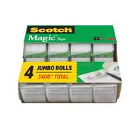 Scotch Magic Tape Distributeur de ruban adhésif 4 rouleaux Jumbo 1,9 cm x | Ruban adhésif invisible avec des centaines d'utilisations pour la maison, les fournitures de bureau, les fournitures