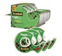 Scotch Ruban adhésif Magic Caddy Pack 2 rouleaux + 1 gratuit 19 mm x 7,5 m + 2 dévidoirs manuels