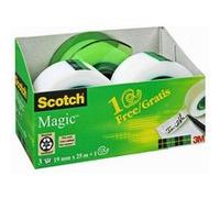 Scotch Magic Ruban invisible, 3 Rouleaux 19 mm x 25 m + 1 dévidoir GRATUIT - Ruban Adhésif à Usage Général pour la Réparation, l'Etiquetage et la Fermeture de Documents