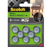 Scotch Patins Glisseurs Move & Protect, Adhésifs, 22 mm, 8 Pièces, Gris - Patins Glisseurs pour Tapis et Meubles, Protection et Réduction du Bruit, 100 kg