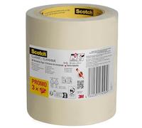 Scotch Ruban de Masquage Classique, Pack Promo de 3 Rouleaux, 36 mm x 50 m, Beige - Pour Peinture et Décoration Intérieure, 70% PEFC