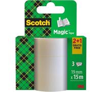Scotch Ruban Magic - 2 Rouleaux 19 mm x 15 m + 1 GRATUIT - Ruban Adhésif à Usage Général pour la Réparation, l'Etiquetage et la Fermeture de Documents