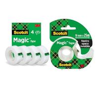 Scotch Ruban Magic - 4 Rouleaux, 19 mm x 33 m - Ruban Adhésif à Usage Général pour la Réparation & Ruban Magic - 1 Rouleau 19 mm x 25 m + dévidoir manuel - Idéal pour le Bureau et l'École