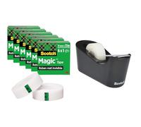 Scotch Ruban Magic - 6 Rouleaux, 19 mm x 33 m - Idéal pour le Bureau et l'École & Devidoir C18 noir avec 1 rouleau de ruban adhésif Magic 19 x 33 cm