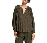 Scotch & Soda Printed Balloon Sleeve Embroidered Top Leopard Spot Green Taille: 40 | Chemisiers Outlet | Femme | Vert