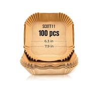 Scott 11 Lot de 100 doublures carrées pour friteuse à air comprimé - 16 cm - Papier sulfurisé sulfurisé - Antiadhésif - Compatible avec Russell Hobbs, Tower, Cosori, Ninja, Philips