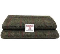 Scott and MacKenzie Harris Tweed traditionnel Mélange vert avec surchèques noirs et rouges Tissu tissé en pure laine avec étiquettes d'authenticité (100 cm x 150 cm)