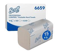 Scott® Control™ 6659 Essuie-mains Pliés Jetables, Safe Flush & Technologie Airflex™, 1 Épaisseur, Certifiés FSC® & Écolabel, 15 x 300 Feuilles Blanches (4 500 au Total)