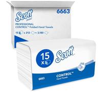 Scott Control 6663 Essuie-Mains en Papier 3 Épaisseurs, Pliés en V, Blancs - Ultra-Doux, Certifiés FSC & Écolabel, pour Hygiène Professionnelle - 15 Paquets x 212 Feuilles (3 180 au Total)