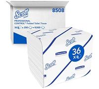 Scott Control Papier Toilette Plié, 2 Épaisseurs, Blanc, Doux et Résistant, Distribution Feuille à Feuille, Certifié FSC, 36 Paquets x 250 Feuilles (9 000 au Total), Réf. article 8508