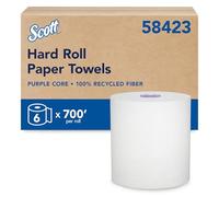 Scott® Essential 58423 Serviettes en papier dur 100% recy n vrac (58423), enroulé, absorbency Pockets™, blanc, compatibles avec les distributeurs Scott Essential Purple Core (6 rouleaux de 200 m