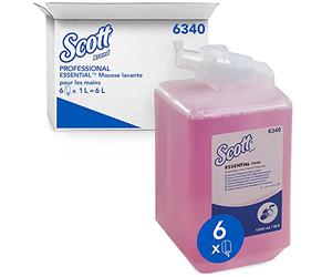 Scott® Essential™ 6340 Mousse Lavante pour les Mains 6340, Mousse Rose Parfumée, Lavage Fréquent, 6 Recharges x 1 Litre (6 Litres au Total)