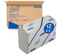 Scott Essential Hand Towels 6636 Essuie-mains en papier multi-plis en V 12 clips x 220 serviettes en papier blanc (2 640 au total)