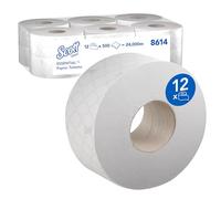 Scott Essential 8614 Rouleau de papier toilette Jumbo - Papier toilette 2 épaisseurs - 12 rouleaux de 500 feuilles blanches de papier toilette (2 400 m)