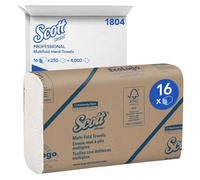 Scott Essential Essuie-Mains, 16 Multiplis en Z, Blancs, Technologie Airflex, Doux, Absorbants et Résistants, 16 Paquets x 250 Feuilles (4 000 Feuilles au Total), article 1804