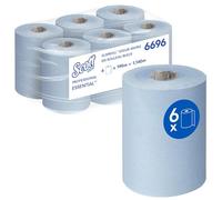 Scott Essential Essuie-mains en rouleaux Slimroll 6696 - Papier bleu 1 pli - Airflex™, Recyclé, Absorbant, Séchage rapide - 6 x 190 m (1 140 m au total)