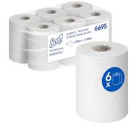 Scott Essential Essuie-Mains Roulés Slimroll 6695 Papier Blanc, 1 Voie, Compact et Absorbant, Distribution Contrôlée, 6 Rouleaux x 190 m (1 140 m au Total)