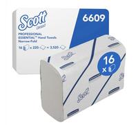 Scott Essential Narrowfold 6609 Papier Essuie-mains enchevêtré, Écologique, Absorbant et Certifié FSC, 16 paquets de 220 feuilles (Total 3 520)