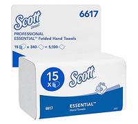 Scott® Essential™ Serviettes pour les mains 6617, pliées en V avec la technologie Airflex™ , certifiées FSC® et Écolabel, 15 paquets de 340 feuilles (5 100 feuilles au Total).