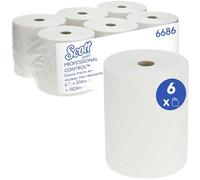 Scott Essuie-Mains Roulés 6686 - 1 Épaisseur, Blancs, Ultra-Absorbants & Résistants - Idéals pour Sanitaires Professionnels - 6 Rouleaux x 304 m (Total 1 824 m)