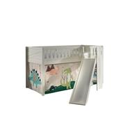 Vipack Lit mezzanine Scott Dino - toboggan et rideau - bois massif - enfant - blanc