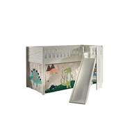 Vipack Lit mezzanine Scott Dino - toboggan et rideau - bois massif - enfant - blanc
