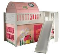 Lit Mezzanine avec Toboggan et Rideau et Tunnel Spring - Vipack - Scott - Bois massif - Blanc - Enfant