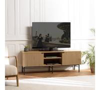 Scott - meuble tv 2 portes 2 niches bois effet rainuré noir beige