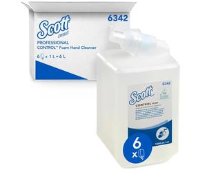 Scott Savon Mousse Lavante Mains 6342, Savon liquide mains recharge, 6x1L | Mousse Sans Parfum, Savon main liquide recharge, pour les distributeurs 6948/7173/8973, jusqu'à 2500 doses par litre, 6 L