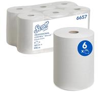 Scott Slimroll Essuie-Mains Roulés 6657, 1 pli, Blanc, Ultra-Absorbants & Résistants - Technologie Airflex®, Certifiés FSC & Écolabel, 6 Rouleaux x 165 m (990 m Total)