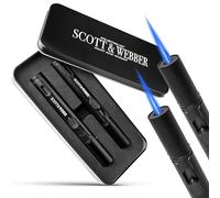 Scott & Webber® - Lot de 2 briquets tempête avec flamme jet - Rechargeable - En métal - Avec emballage cadeau élégant en métal (sans contenu de gaz)