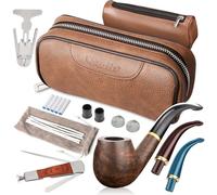 Scotte Pipe à tabac en cuir de poirier, accessoires pour pipe à tabac (racloir/support/élément filtrant/boule filtrante/petit sac/boîte) (marron)