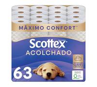 Scottex Papier toilette matelassé 63 rouleaux avec 3 couches de confort et de douceur
