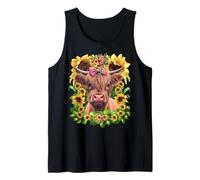 Scottish Cow Sunflower Graphic for Women Pink Highland Cow Débardeur
