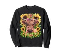 Scottish Cow Sunflower Graphic for Women Pink Highland Cow Sweatshirt