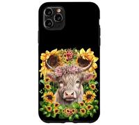 Scottish Highland Cow Pink Wildflower Crown Floral Sunflower Coque pour iPhone 11 Pro Max