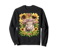 Scottish Highland Cow Pink Wildflower Crown Floral Sunflower Sweatshirt