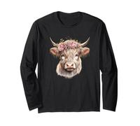 Scottish Highland Cow with Flower Crown for Animal Lover Manche Longue