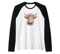 Scottish Highland Cow with Flower Crown for Animal Lover Manche Raglan