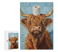 Scottish Highland Cow with Toilet Paper Puzzle 1000 Pièces Educa Jouet en Bois Cadeau Unique Décoration Intérieure Jeu Éducatif Challenge Toy Adultes Et Enfants À Partir De 14 Ans 300 PCS