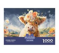 Scottish Woolly Bovine with Flowears 1000 Pièces Carton Extra-épais Coffret De Puzzles Cute Baby Cow Stimulant Et Éducatif Jeu Familial Puzzles pour Adultes Et Enfants 52x38cm/1000pcs