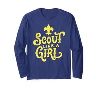 Scout Like A Girl Fleur De Lis BSA Cub Scouts Typography Manche Longue