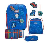 Scout Sac d'école bleu foncé bleu pour fille et garçon - Superflash Genius Set 4 pièces Blue Dino 289661