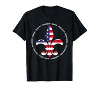 Scout Values Drapeau américain Fleur de Lys Troop Devise Brave T-Shirt