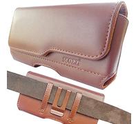 scozzi Étui De Ceinture Cuir Véritable Pochette Téléphone Portable Horizontal Smartphone p.e. compatible avec Samsung S25 S24 S23 A56 A55 A36 A26 pour iPhone 17 16 15 14 13 FE Plus Ultra Lite Pro Brun