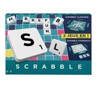 Scrabble 2 jeux en 1 version francaise - plateau reversible - jeu lettres mots croises - set jeu societe classique et carte