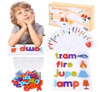 Scrabble Enfant, Puzzle Alphabet, Alphabet en Bois Enfant avec 28 Cartes Imprimées Recto Verso, Jouet Educatif 3 Ans pour Enfants Filles Garçons