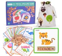 Scrabble Jeux pour Enfants, Alphabet Enfant Jouet avec 30 Cartes Flash Double Face, 100 Lettres en Bois, 1 Pochette en Tissu, Jeux Enfant, Jeux d'apprentissage des Lettres pour Enfant 3 4 5 6 7 8 Ans