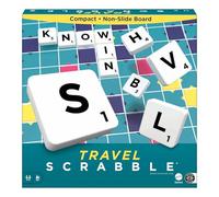 Scrabble Travel Game, Portable and Compact, 2-4 Players, Includes Playing Board, 4 Racks, 100 Letter Tiles, a Tile Bag, and Rules, 10Y+, CJT11(Packaging May Vary)